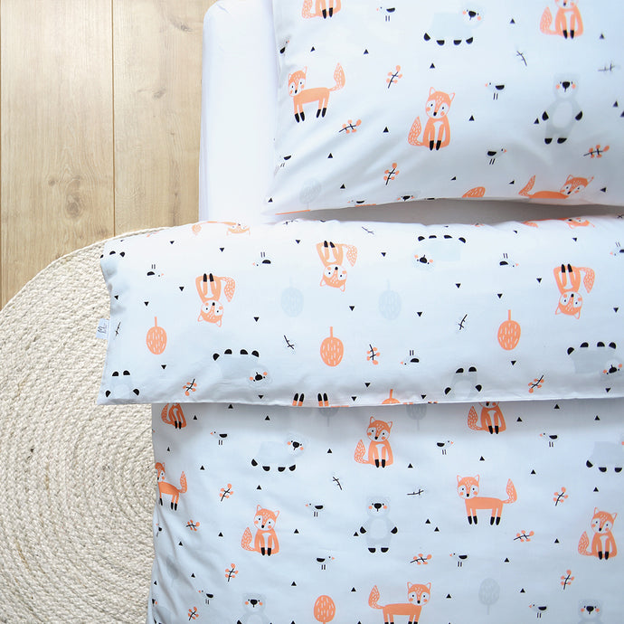 Fox and Bear Design - 100% Organic Cotton Kids Duvet Cover and Pillow Case Set - littlefeifei