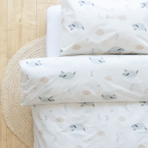 Sleeping Sheep Design - 100% Organic Cotton Kids Duvet Cover and Pillow Case Set - littlefeifei